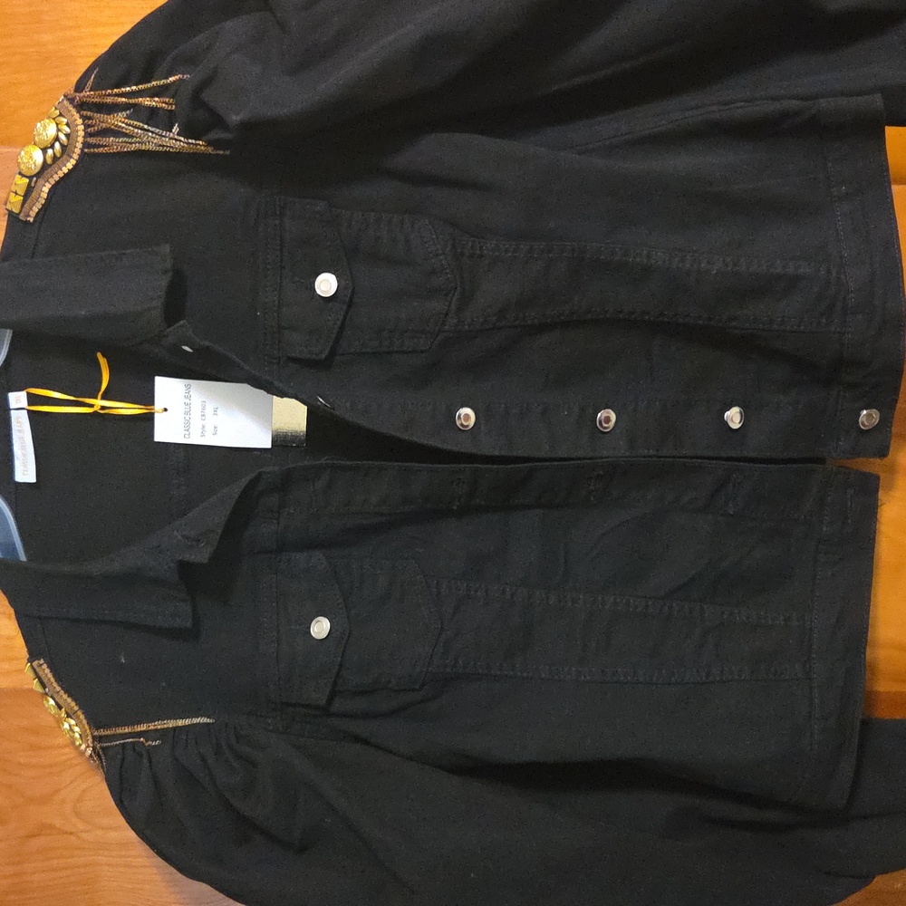 Black Embellished Women's Jean Jacket - Picture 2 of 4